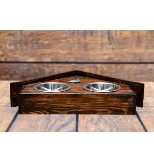 Mops, Pug I drewniany stojak na miski w ksztalcie budy Art-Dog