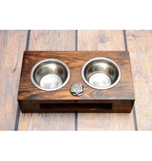 Carlin, Pug, Mops II - support en bois avec des bols pour chien, bols pour chien en acier, cadeau pour l'adoption d'un chien de la marque Art-Dog