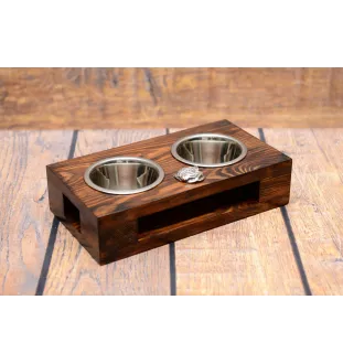 Carlin, Pug, Mops II - support en bois avec des bols pour chien, bols pour chien en acier, cadeau pour l'adoption d'un chien de la marque Art-Dog