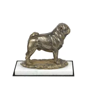 Mops, Pug, Carlin, Carlino, Doguillo - Hundestatue, Figur auf weißem Marmor, Trophäe für die Art-Dog-Hundeaustellung
