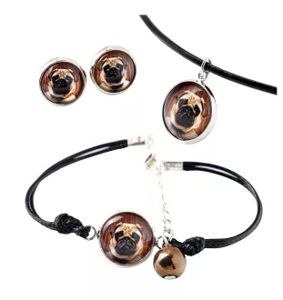 Mops, Pug, Carlin, Carlino, Doguillo - Schmuckset in einer Schachtel, Halskette, Ohrringe, Armband, Produkte der Marke Art-Dog