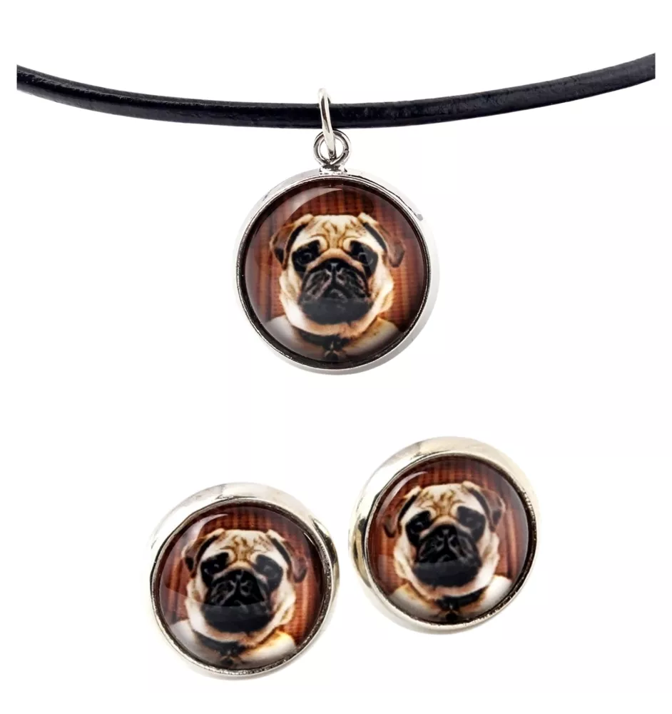 Mops, Pug, Carlin, Carlino, Doguillo - Schmuck mit Ihrem Foto-Box, Halskette und Ohrringe-Set, personalisierte Produkte der Marke Art-Dog.
