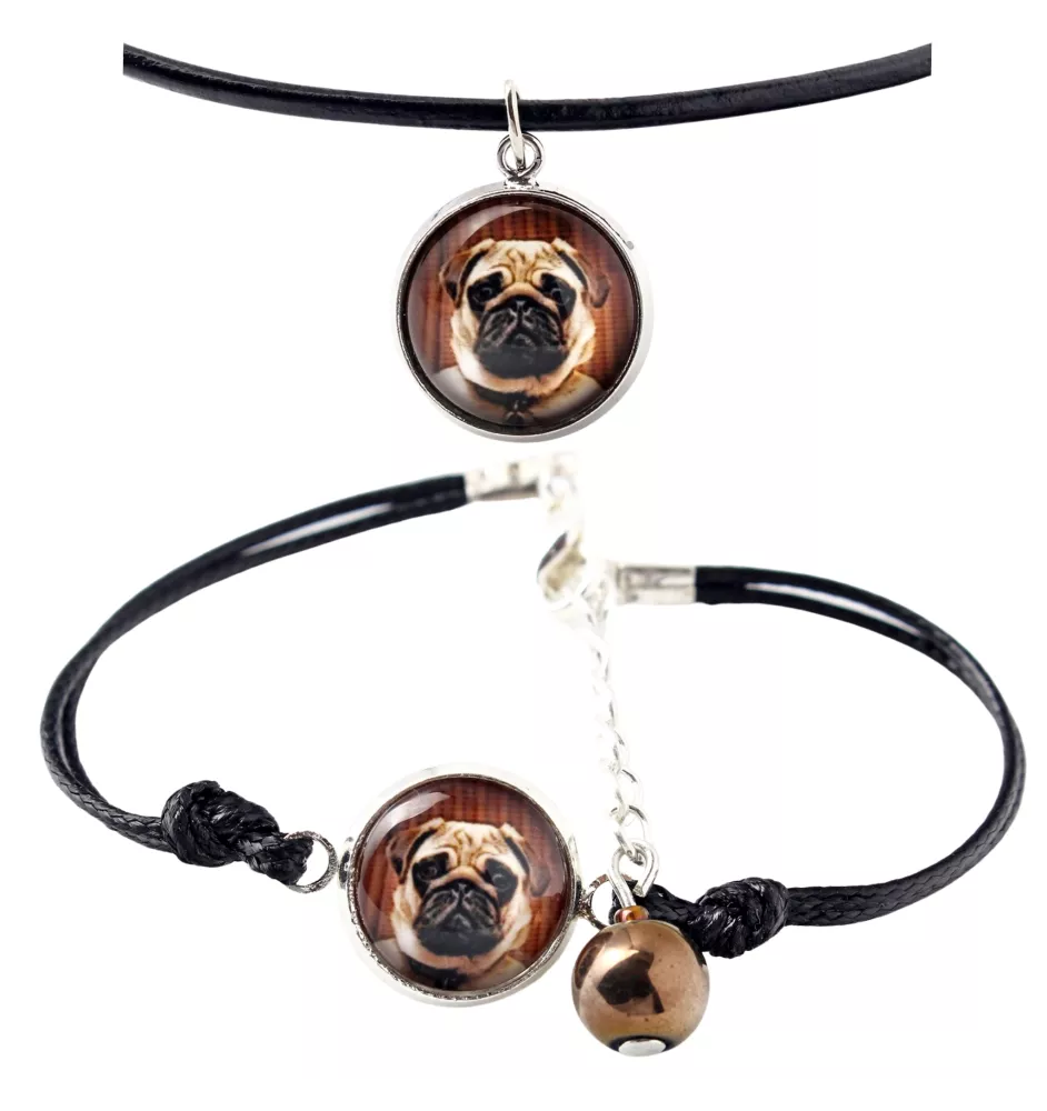 Carlin, Pug, Mops - ensemble de bijoux avec votre photo, ensemble fait à la main, bracelet et collier de la marque Art.-Dog