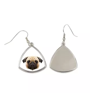 Carlin, Pug, Mops - boucles d'oreilles avec une photo et un motif de chien géométrique Art-Dog