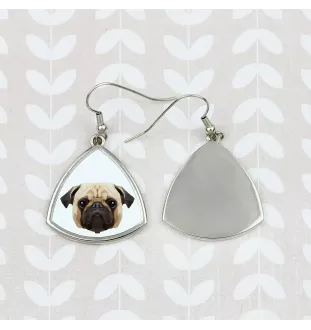 Carlin, Pug, Mops - boucles d'oreilles avec une photo et un motif de chien géométrique Art-Dog