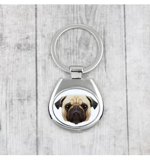 Carlin, Pug, Mops - porte-clés géométrique avec photo et inscription Art-Dog