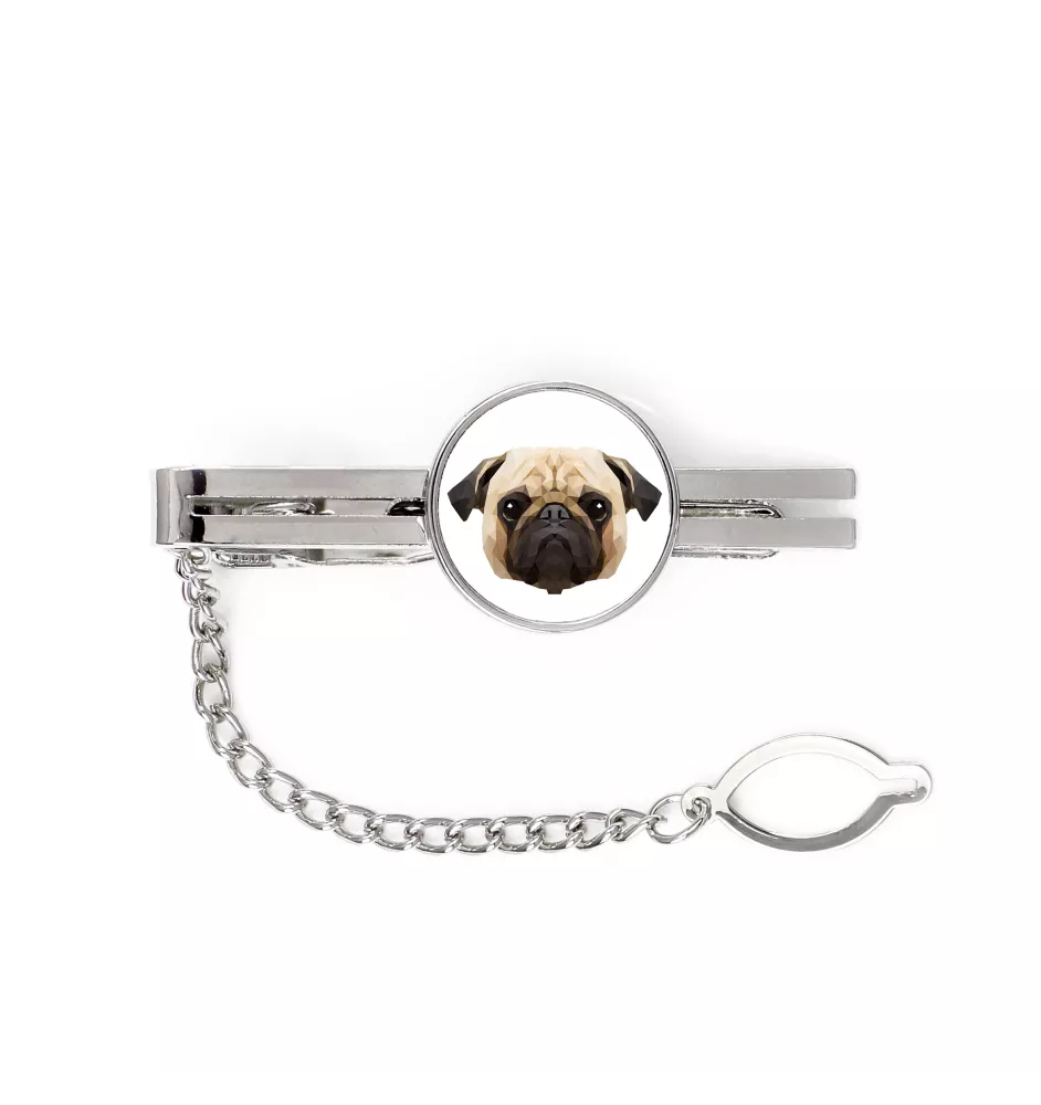 Carlin, Pug, Mops - épingle de cravate géométrique avec photo et inscription Art-Dog