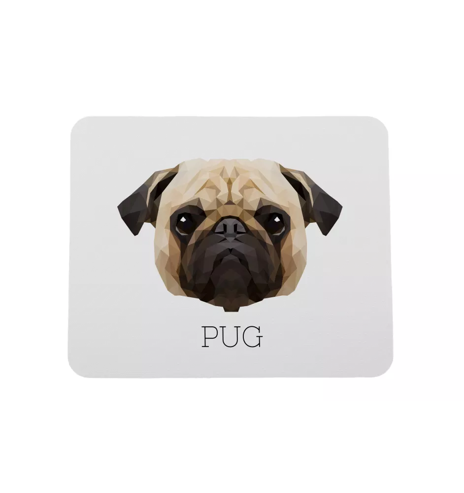 Mops, Pug, Carlin, Carlino, Doguillo - geometrisches Mauspad mit Bild und Aufschrift von Art-Dog