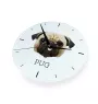 Mops, Pug, Carlin, Carlino, Doguillo - geometrische Wanduhr mit Bild und Aufschrift der Marke Art-Dog