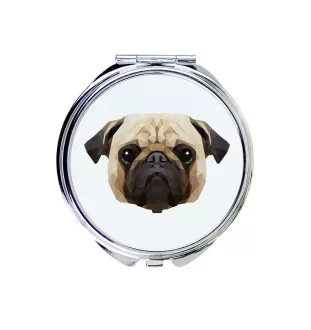 Mops, Pug, Carlin, Carlino, Doguillo - Spiegel mit Foto und geometrischem Aufdruck der Marke Art-Dog