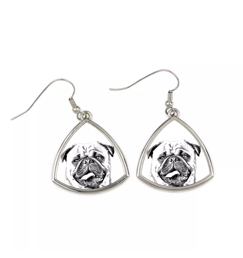 Pug - dog earrings, hanging earrings with a picture, personalized jewelry with Art-Dog brand print