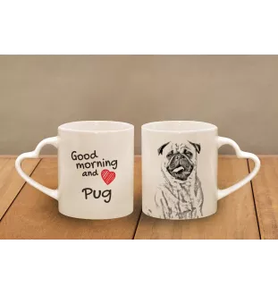 Mops, Pug, Carlin, Carlino, Doguillo - Tasse mit Hund, entzückende Tasse mit herzförmigem Henkel, universelles Geschenk der Marke Art-Dog