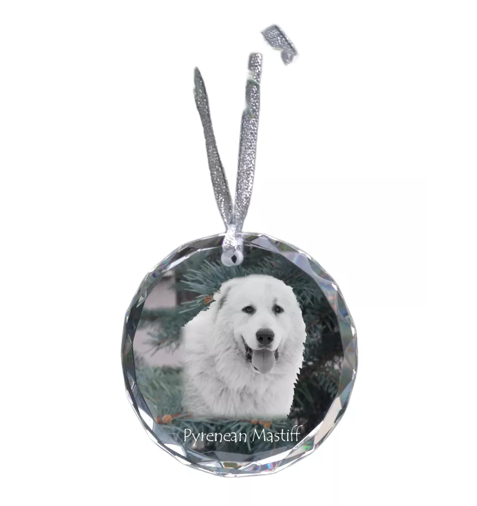 Pyrenäen-Mastiff, Mastín del Pirineo - Kristallkugel mit Foto, Hundebild im Kristall, personalisierter Christbaumschmuck von Art-Dog.