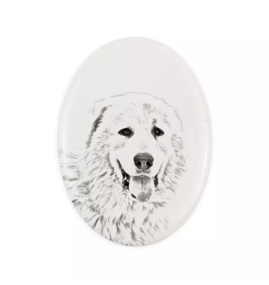 Pyrenean Mastiff, Mastín del Pirineo - commemorative plaque with a photo of a dog, tombstone with a print, personalized oval plaque from the Art-Dog brand