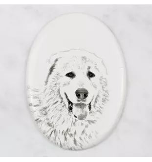 Pyrenean Mastiff, Mastín del Pirineo - commemorative plaque with a photo of a dog, tombstone with a print, personalized oval plaque from the Art-Dog brand