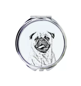 Pug - Pocket mirror with a dog, personalized mirror for a purse, compact mirror with Art-Dog brand print.