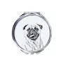 Pug - Pocket mirror with a dog, personalized mirror for a purse, compact mirror with Art-Dog brand print.