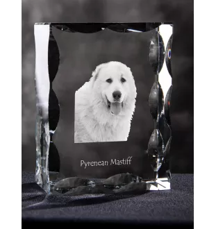 Pyrenäen-Mastiff, Mastín del Pirineo - Kristall mit einem Hundebild, Glasstatuette mit einem Bild, einzigartiger Bilderrahmen der Marke Art-Dog