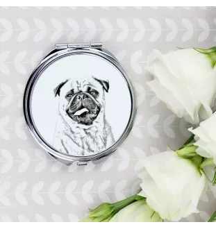 Pug - Pocket mirror with a dog, personalized mirror for a purse, compact mirror with Art-Dog brand print.