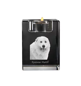 Mâtin des Pyrénées, Mastín del Pirineo - Bougeoir avec photo de chien, porte bougie en cristal, cadeau personnalisé par la marque Art-Dog