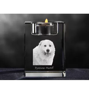 Pyrenäen-Mastiff, Mastín del Pirineo - Kerzenhalter mit Hundefoto, Teelichthalter aus Kristall, personalisiertes Geschenk der Marke Art-Dog