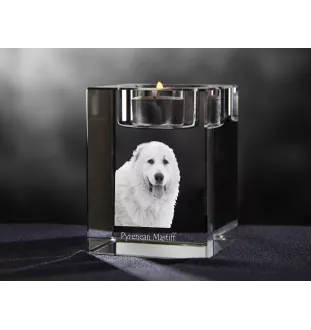 Mâtin des Pyrénées, Mastín del Pirineo - Bougeoir avec photo de chien, porte bougie en cristal, cadeau personnalisé par la marque Art-Dog