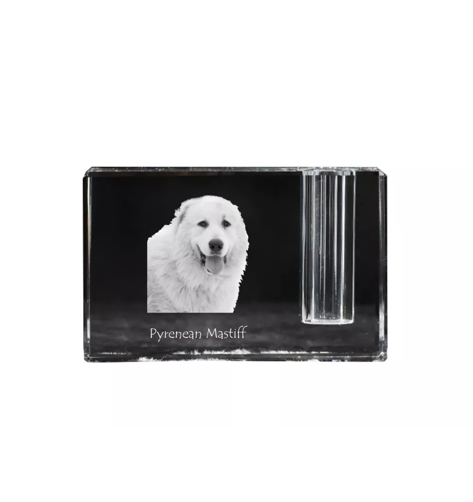 Pyrenean Mastiff, Mastín del Pirineo - Pen stand, crystal organiser with dog photo, unique desk decoration by Art-Dog brand