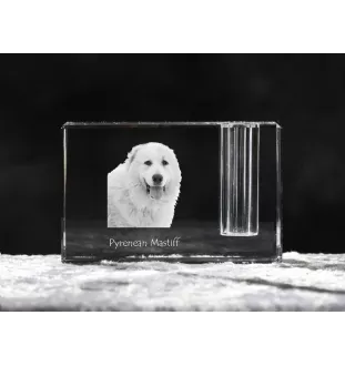 Pyrenäen-Mastiff, Mastín del Pirineo - Stifthalter, Kristallorganizer mit Hundefoto, einzigartige Schreibtischdekoration der Marke Art-Dog