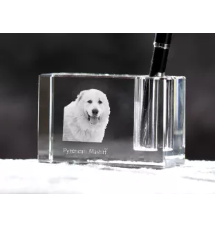 Pyrenäen-Mastiff, Mastín del Pirineo - Stifthalter, Kristallorganizer mit Hundefoto, einzigartige Schreibtischdekoration der Marke Art-Dog