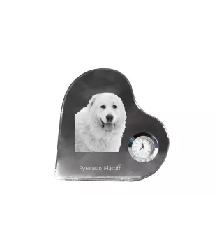 Pyrenäen-Mastiff, Mastín del Pirineo - Kristalluhr mit einem Hundebild, Herzregal-Uhr, personalisierte Standuhr der Marke Art-Dog