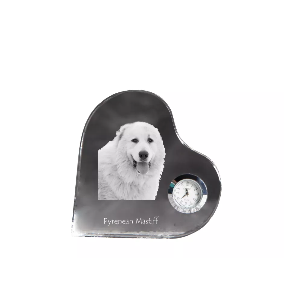 Mâtin des Pyrénées, Mastín del Pirineo - horloge en cristal avec une photo de chien, horloge de table en forme de cœur, horloge debout personnalisée de la marque Art-Dog