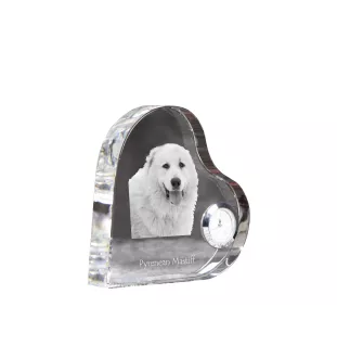 Pyrenean Mastiff, Mastín del Pirineo - crystal clock with a dog picture, heart-shaped shelf clock, personalized standing clock by Art-Dog brand