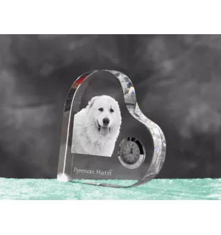 Pyrenäen-Mastiff, Mastín del Pirineo - Kristalluhr mit einem Hundebild, Herzregal-Uhr, personalisierte Standuhr der Marke Art-Dog