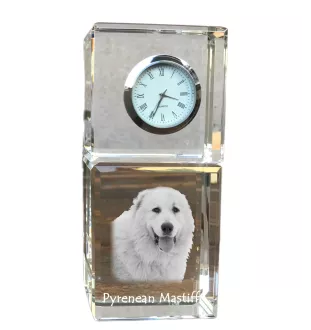 Mâtin des Pyrénées, Mastín del Pirineo - montre en cristal avec photo, photo de chien dans un cristal, horloge de bureau personnalisée de la marque Art-Dog