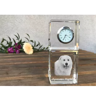Pyrenean Mastiff, Mastín del Pirineo - crystal clock with a photo, a photo of a dog in crystal, personalized desk clock by Art-Dog brand