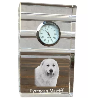 Pyrenean Mastiff, Mastín del Pirineo - glass clock with a photo, photo of a dog in crystal, personalized standing office clock by Art-Dog brand