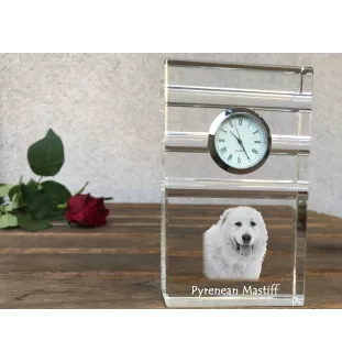 Pyrenean Mastiff, Mastín del Pirineo - glass clock with a photo, photo of a dog in crystal, personalized standing office clock by Art-Dog brand