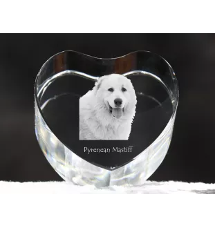 Pyrenean Mastiff, Mastín del Pirineo - a photo of a dog in crystal, crystal heart, unique photo frame from the Art-Dog brand