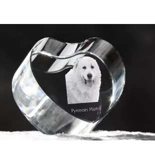 Pyrenean Mastiff, Mastín del Pirineo - a photo of a dog in crystal, crystal heart, unique photo frame from the Art-Dog brand