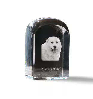 Pyrenäen-Mastiff, Mastín del Pirineo - Kristallwürfel mit Bild, Hundebild im Kristall, sechseckiger Papierclip von Art-Dog.