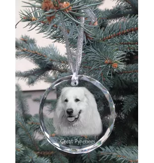 Pyrenäenberghund, Patou - Kristallkugel mit Foto, Hundebild im Kristall, personalisierter Christbaumschmuck von Art-Dog.