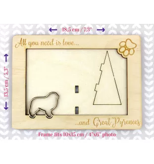 Pyrenean Mountain Dog, Great Pyrenees, Pyrenean Shepherd - Photo frame, engraved wooden frame, a lovely gadget for the dog lover by Art-Dog