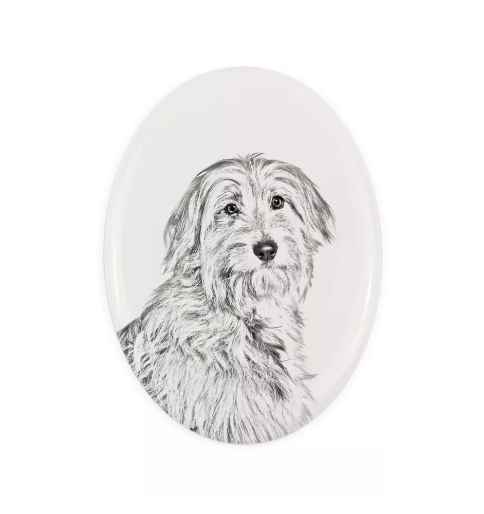 Pyrenaen-Hutehund, Pyrenäenschäferhund I - Gedenktafel mit einem Foto eines Hundes, Grabplatte mit Druck, personalisierte ovale Platte der Marke Art-Dog