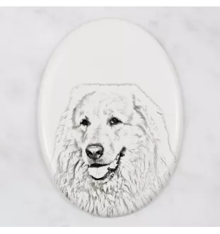 Pyrenean Mountain Dog, Great Pyrenees, Pyrenean Shepherd - commemorative plaque with a photo of a dog, tombstone with a print, personalized oval plaque from the Art-Dog brand