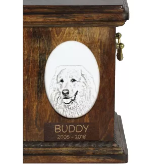 Pyrenäenberghund, Patou - Gedenktafel mit einem Foto eines Hundes, Grabplatte mit Druck, personalisierte ovale Platte der Marke Art-Dog