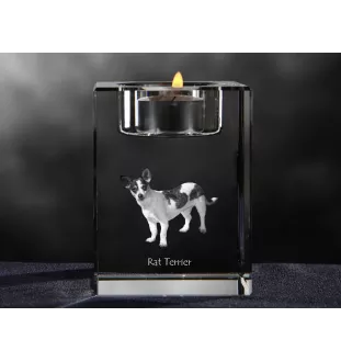 Rat Terrier - Bougeoir avec photo de chien, porte bougie en cristal, cadeau personnalisé par la marque Art-Dog
