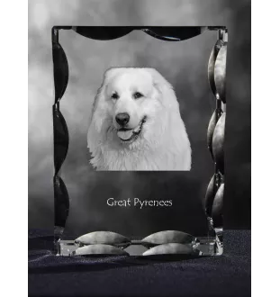 Pyrenäenberghund, Patou - Kristall mit einem Hundebild, Glasstatuette mit einem Bild, einzigartiger Bilderrahmen der Marke Art-Dog
