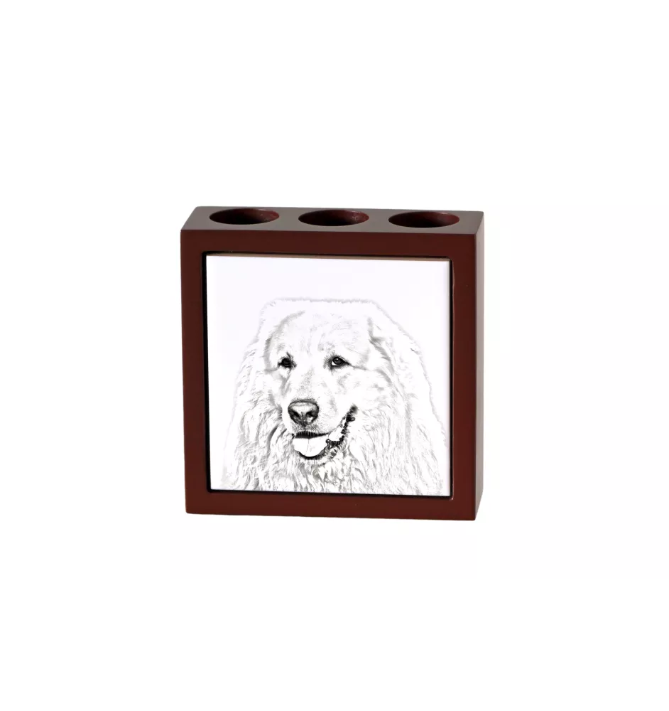 Pyrenäenberghund, Patou - Stifthalter mit Hund, Schreibtischorganizer mit Aufdruck, personalisierte Schreibtischdekoration der Marke Art-Dog