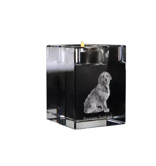Pyrenaen-Hutehund, Pyrenäenschäferhund - Kerzenhalter mit Hundefoto, Teelichthalter aus Kristall, personalisiertes Geschenk der Marke Art-Dog