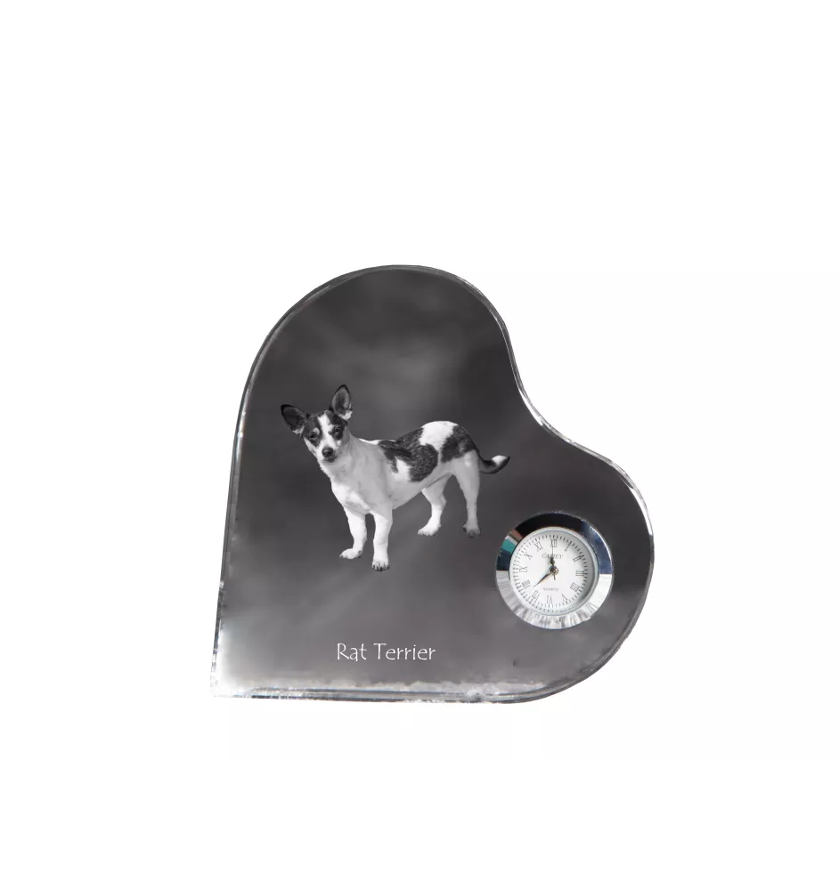 Rat Terrier, Ratting Terrier, Decker Giant - crystal clock with a dog picture, heart-shaped shelf clock, personalized standing clock by Art-Dog brand